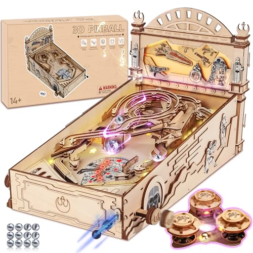 DIY Miniature Pinball Machine Kits, 3D Wooden Puzzles for Adults, Wooden Models for Adults to Build, Fun Toys Gifts for Ages 14+ Fuiltee