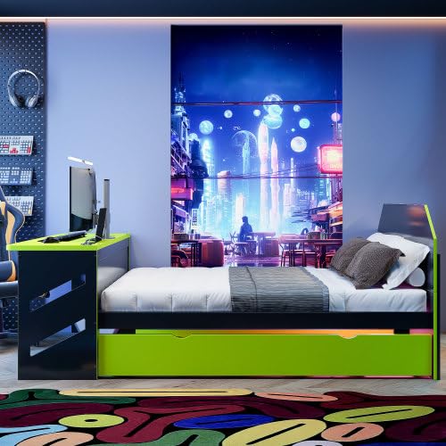 Harper & Bright Designs Full Size Gaming Platform Bed with Desk and Trundle, Wooden Daybed Frame with USB (Green) Harper & Bright Designs