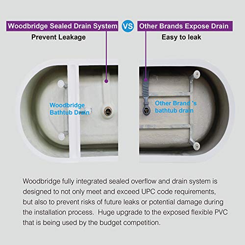 WOODBRIDGE 67" Acrylic Freestanding Bathtub Contemporary Soaking White Tub with Brushed Gold Overflow and Drain,BTS1609 -BG-Drain &O WOODBRIDGE