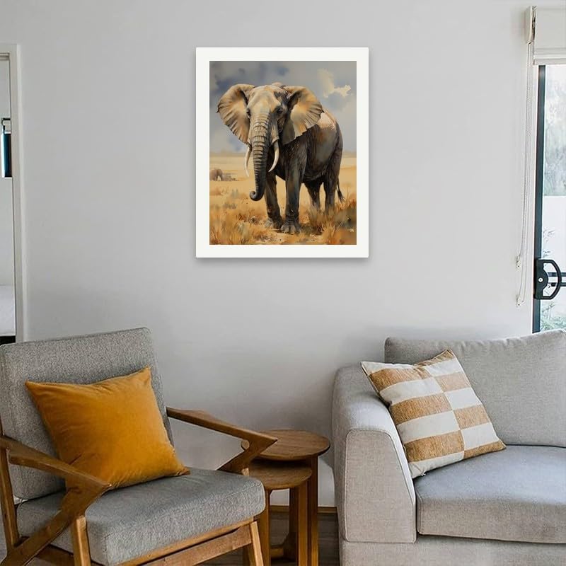 Wildlife Paint by Numbers Kit for Adults – DIY African Elephant in Savannah Painting on Canvas 16x20 Inches, Acrylic Paint Set, Suitable for Beginners,Animal Art for Home Decoration or Gifts TAOPAOLAB