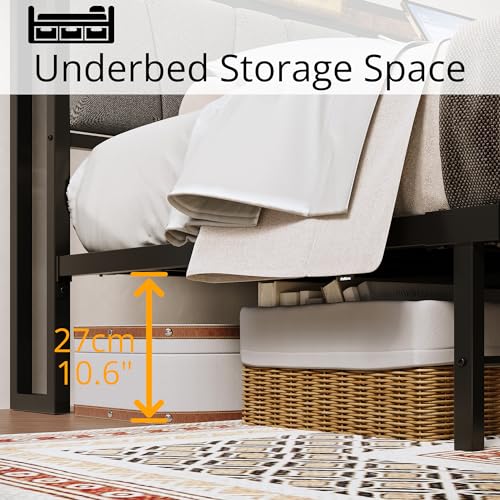 LIKIMIO Twin Bed Frames, Storage Headboard with Charging Station, Solid and Stable, Noise Free, No Box Spring Needed, Easy Assembly LIKIMIO