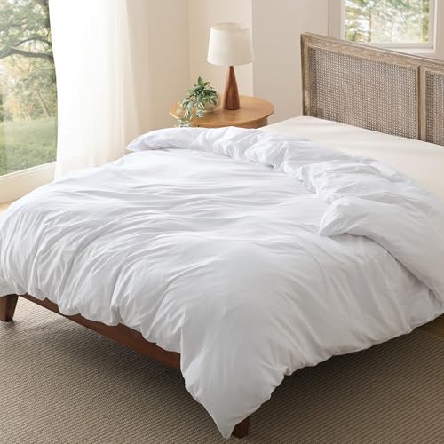 Bedsure Twin Duvet Cover Only - Prewashed Cotton-Like Polyester Extra Soft All Season Bedding, Includes 1 Duvet Cover Twin Size 68x90 Inches with Zipper Closure, White, Comforter Not Included Bedsure