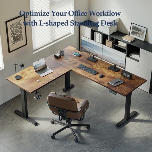 Klicelor L Shaped Standing Desk 63 x 55 Inch, Electric Height Adjustable Corner Desk for Home Office Workstation, Ergonomic Sit Stand Computer Table with Memory Controller, Rustic Brown Klicelor