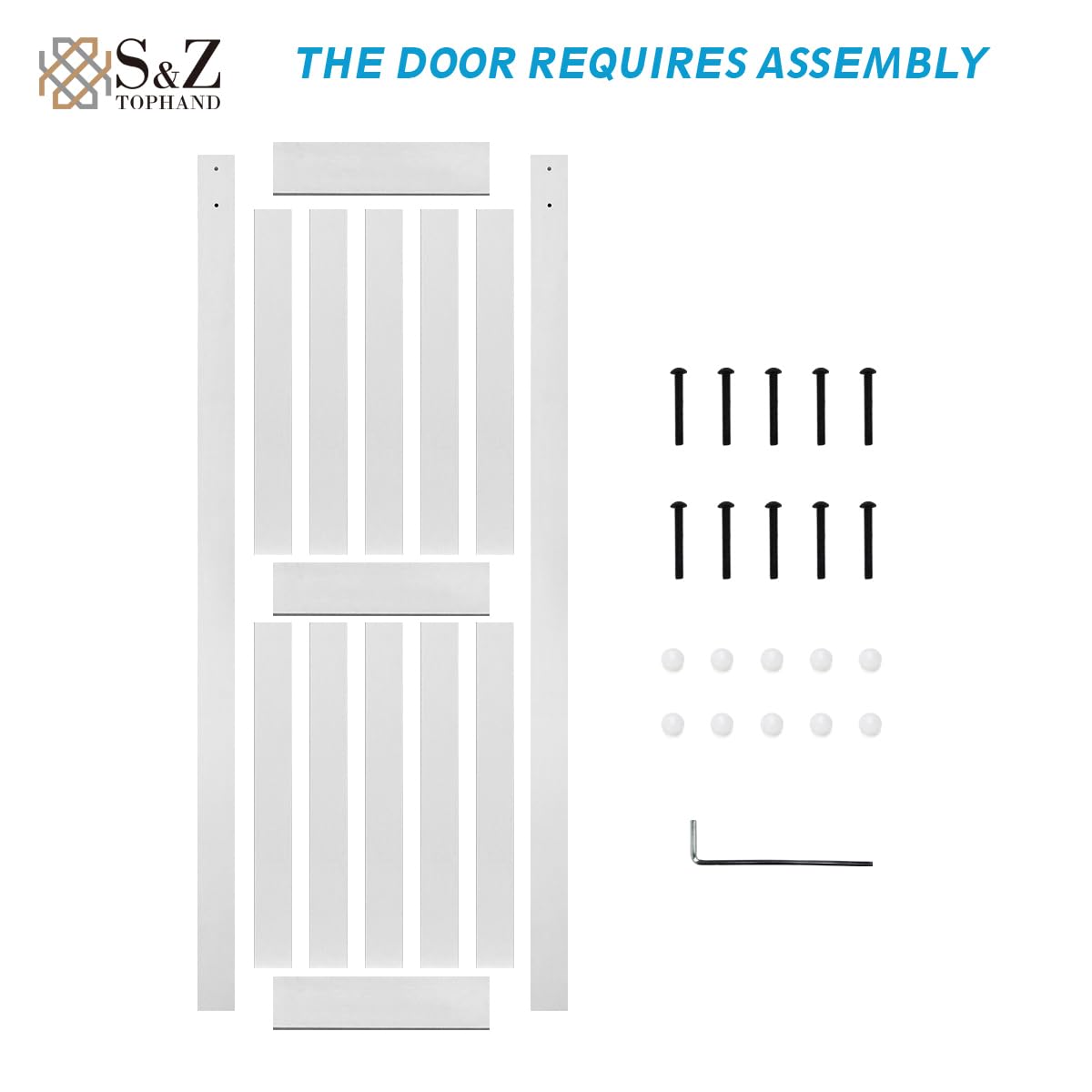 S&Z TOPHAND® 36in x 84in MDF Barn Door with 6.6FT Sliding Door Hardware Kit, 24-60in Solid Barn Door Slab Covered with Water-Proof PVC Surface, Simple Assembly is Required S&Z TOPHAND