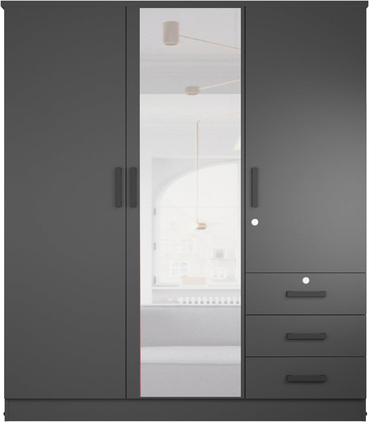 Jumbo 61" Wardrobe Large Mirror Door Closet 3 Doors and 3 Drawers Built for Storage Woodpeckers Furniture And Mattress