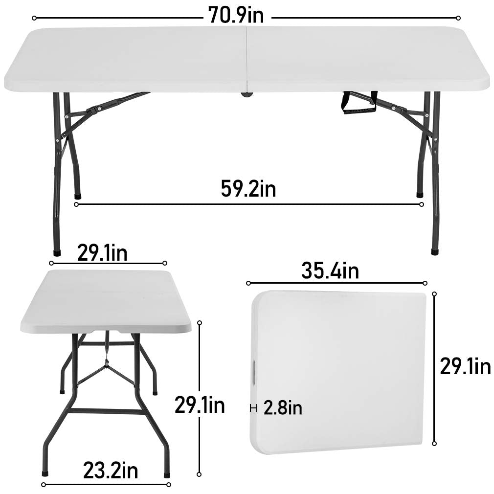 6FT Picnic Table Folding Table Camping Table Plastic Table Fold Up Table Lock for Party Event,White BestOffice