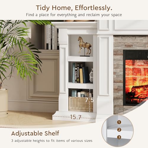 LGHM 72" Electric Fireplace with Mantel, Fireplace TV Stand for TVs Up to 80 Inch, Modern Entertainment Center with Storage, Realistic Stacked Stone Surround with Remote Control for Living Room LGHM