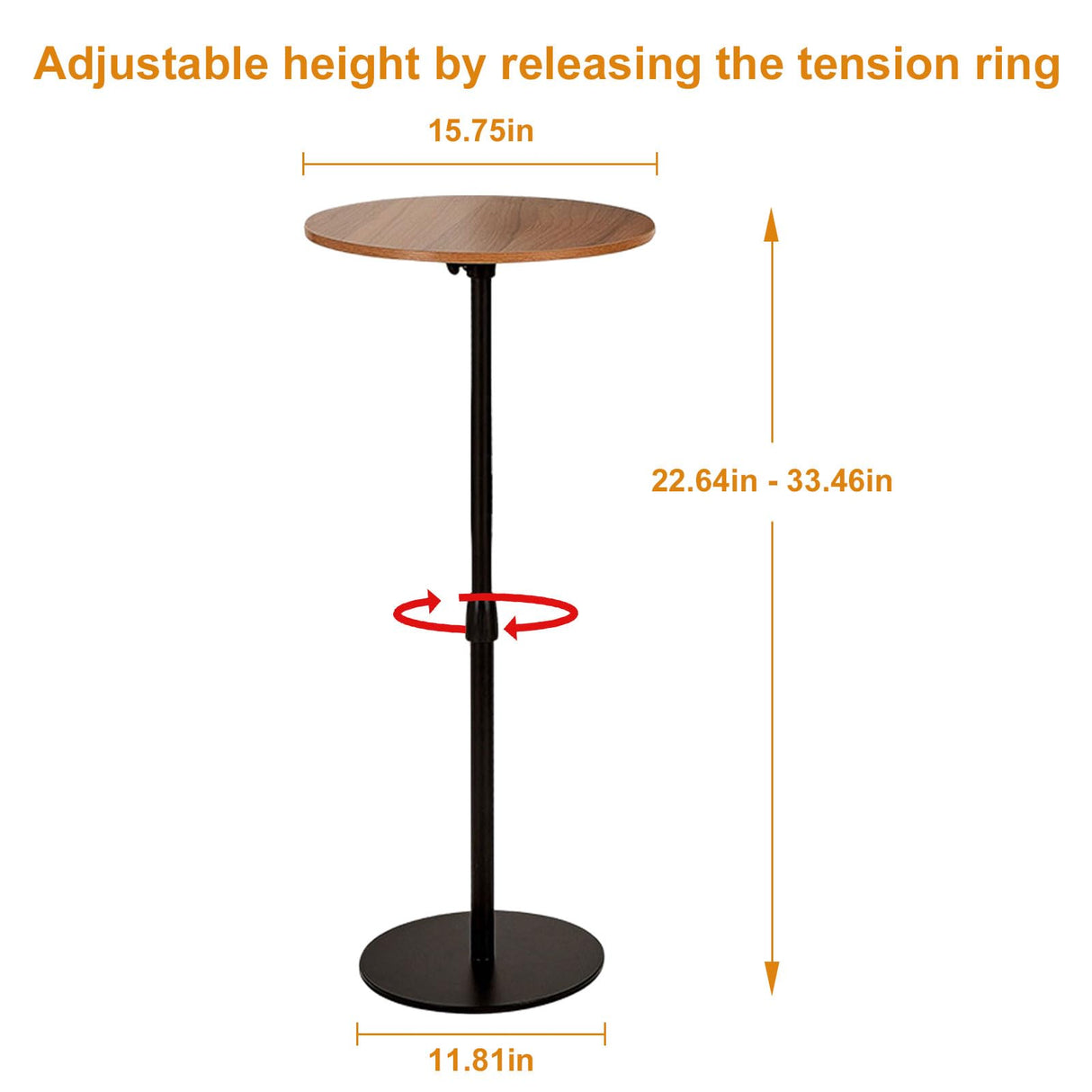 ERFEI Bar Table 15.75inch Small Round Top Adjustable Height 22.64-33.46in Multifunctional Side Table for Pub Bar Dining Bistro Cafe ERFEI