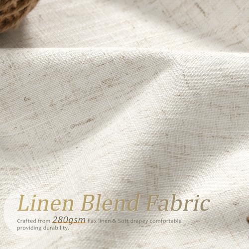 Jowels Cream Linen Blackout Curtains 108 Length 2 Panels Set for Living Room Bedroom, 100% Black Out Thermal Insulated Linen Drapes, Room Darkening Grommet Curtains 108 Inches Long Natural Beige Jowels