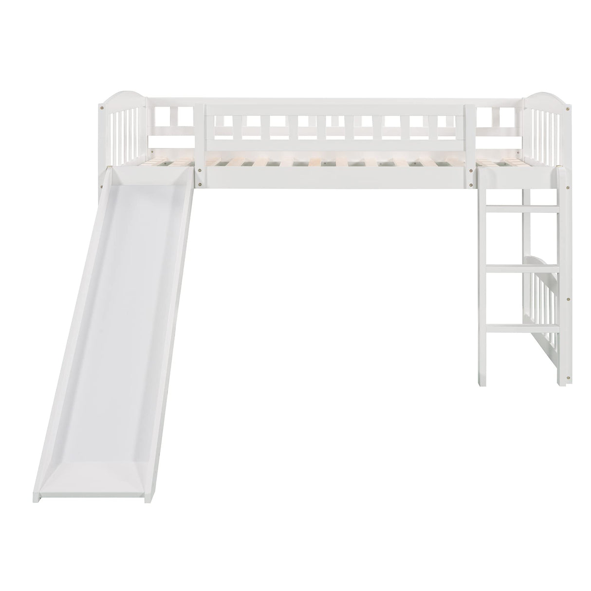 Bellemave Twin Loft Bed with Slide and Ladder, Low Loft Bed for Kids, Wood Loft Bed, for Boys Girls,White Bellemave