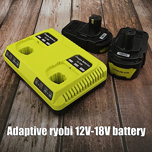Energup 2Port 18V P117 Replace for Charger for Ryobi 18V Battery ONE+ P117 P118 for Ryobi 18V Max Lithium NiCd Battery P100 P102 P103 P105 P107 P108 Dual Chemistry 12-18V for Ryobi Battery Charger energup