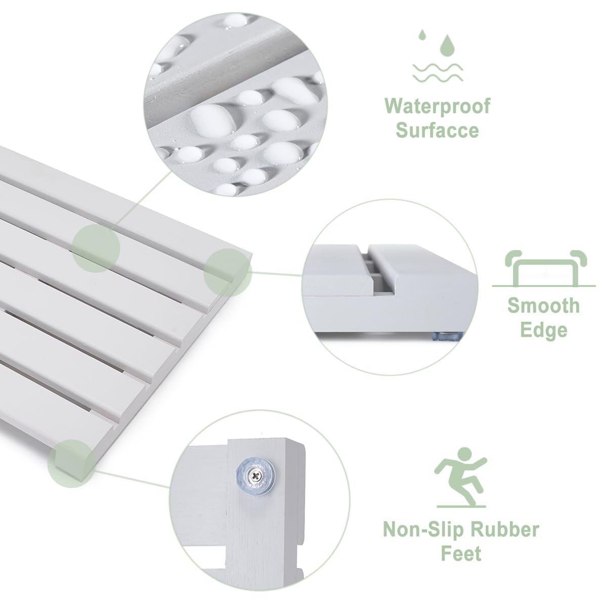 Non-Slip Bath Bamboo Shower Mat - Bathroom Floor Rug for Spa Sauna Pool Indoor Outdoor Bath Bathtub Entryway - Easy Maintenance & Portable baqor