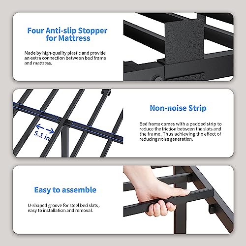 ROIL 14 inch Twin Bed Frames with Headboard Hole and Round Corner Legs Mattress Retainers 3500LBS Heavy Duty Steel Slats No Box Spring Needed Platform Noise-Free Easy Assembly ROIL