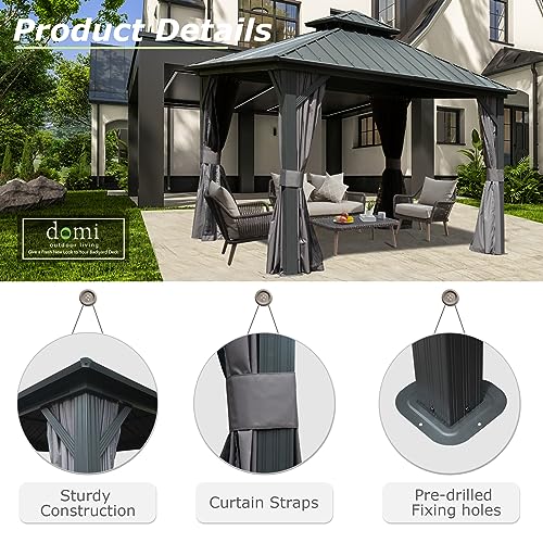 Domi 10' X 10' Hardtop Gazebo, Aluminum Metal Gazebo with Galvanized Steel Double Roof Canopy, Curtain and Netting, Permanent Gazebo Pavilion for Patio, Backyard, Deck, Lawn domi outdoor living