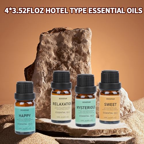 BOHOFAM Fireplace Essential Oil Aroma Diffuser,Flame Air Humidifiers 300ML,14-Hour Runtime,Colorful Flame Diffusers for Home,Included 4 * 10ML Hotel Collection Diffuser Oils for Bedroom(Black) BOHOFAM