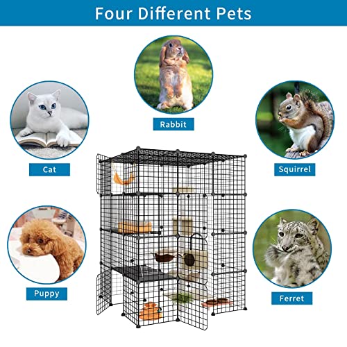 Eiiel Large Cat Cage, Cat Enclosures Indoor with Balcony, DIY Cat Playpen Detachable Metal Wire Kennels Crate 3x3x4 Large Exercise Place Ideal for 1-3 Cat Eiiel
