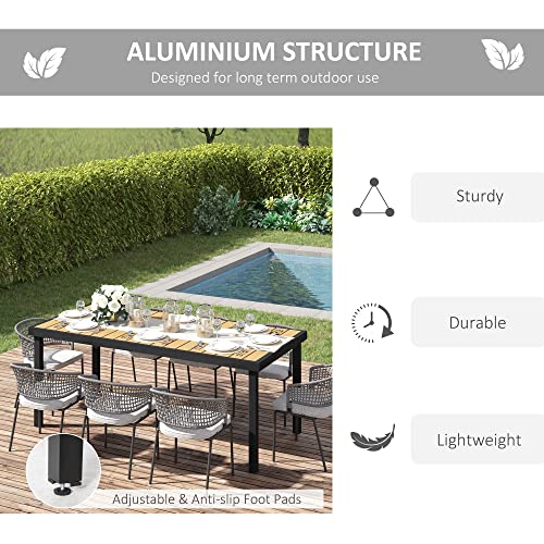 Outsunny 75" x 35" Outdoor Dining Table for 8 People, Rectangular Aluminum Frame Garden Table with All-Weather Faux Wood Top for Garden, Lawn, Patio, Tan Outsunny