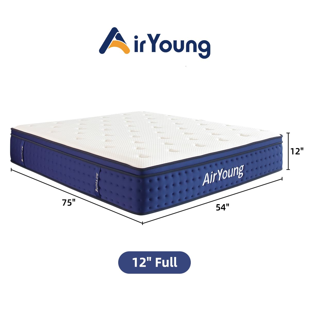12 Inch Full Mattress, Memory Foam Hybrid Full Mattresses,, Pocketed Coils for Motion Isolation Back Pain Relieving Strong Edge Lumbar Support with CertiPUR-US Certified, Medium Firm, 120-Night Trial AirYoung
