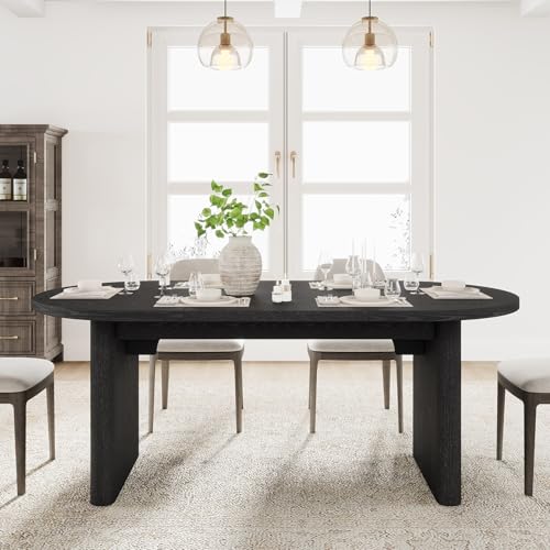 GarveeHome 70.8 Inch Oval Dining Table for 6-8 People, Long Large Kitchen Table with Thick Sturdy Wooden Base, Farmhouse Dining Room Table for Kitchen, Living Room, Office (Black) GarveeHome