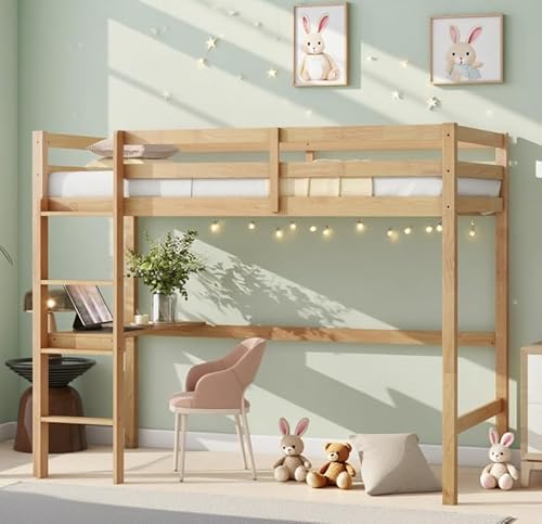 Bellemave Twin Loft Bed with Desk,Loft Bed for Kids, Boys, Girls,Wooden Loft Be Frame with Desk and Ladder, Natural Bellemave