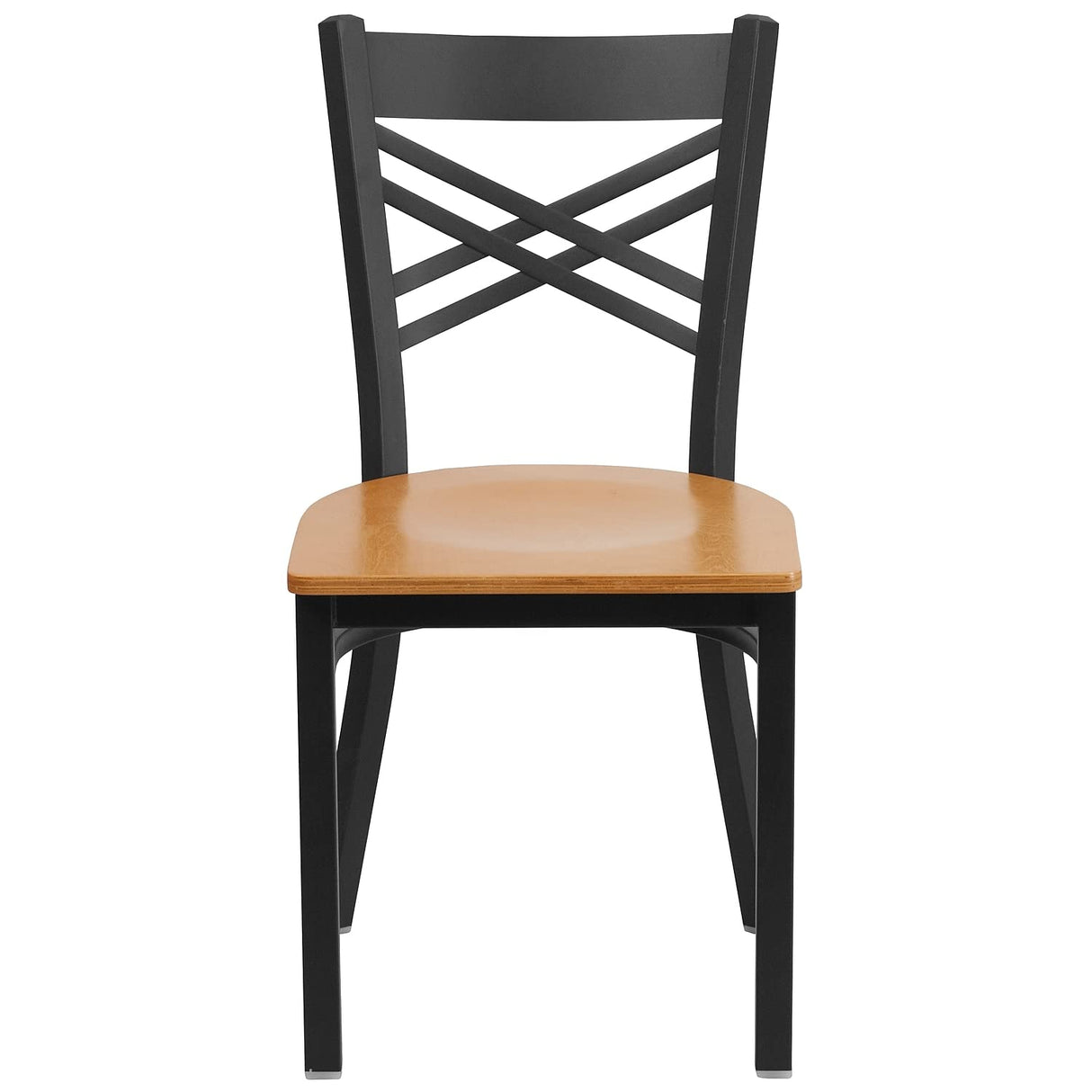 Flash Furniture 2 Pack HERCULES Series Black ''X'' Back Metal Restaurant Chair - Natural Wood Seat Flash Furniture