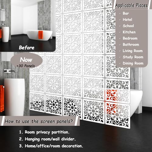 Lchen Hanging Room Divider,10 Pieces Wood-Plastic Hanging Panels 0.2“Thick Screen Panel for Living Room Bedroom Home Decoration(HTT-10S,11.4"X11.4") Lchen