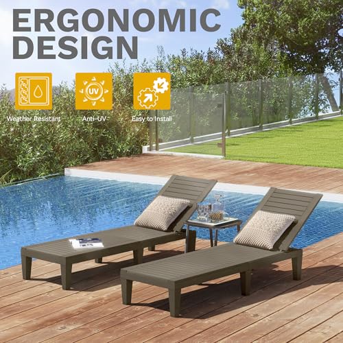 DWVO Outdoor Chaise Lounge, Pool Lounge Chair Set of 4 w/ 5-Level Backrest, Waterproof & Easy Assembly Patio Lounge Chair for Garden, Pool, and Beach (Taupe)