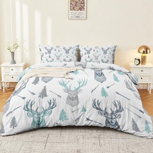 Double-Sided Printed Bedding with Minimalist Deer Modern - Ultra-Soft Microfiber Duvet Cover Set Single Durable Zipper Closure, Comfortable Quilt Cover for Bedroom Décor White Generic
