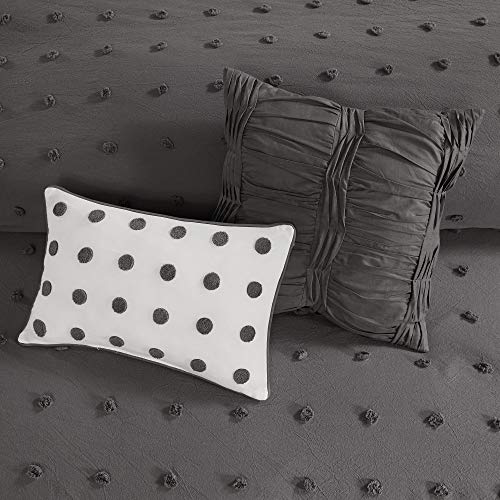 Intelligent Design Cotton Comforter Set - Jacquard Tufts Pompom Design All Season Bedding, Matching Shams, Decorative Pillows, King/California King (104 in x 92 in), Charcoal 7 Piece Intelligent Design