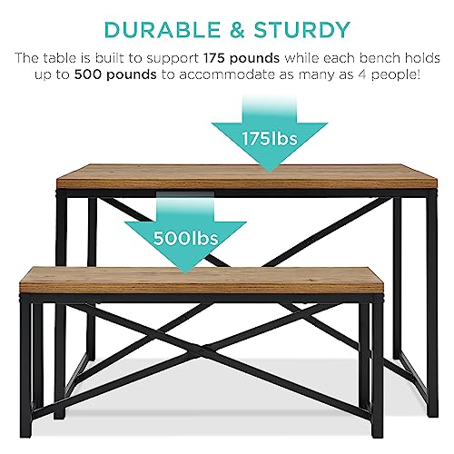Best Choice Products 45.5in 3-Piece Bench Style Dining Furniture Set, 4-Person Space-Saving Dinette for Kitchen, Dining Room w/ 2 Benches, Table - Light Brown/Black Best Choice Products