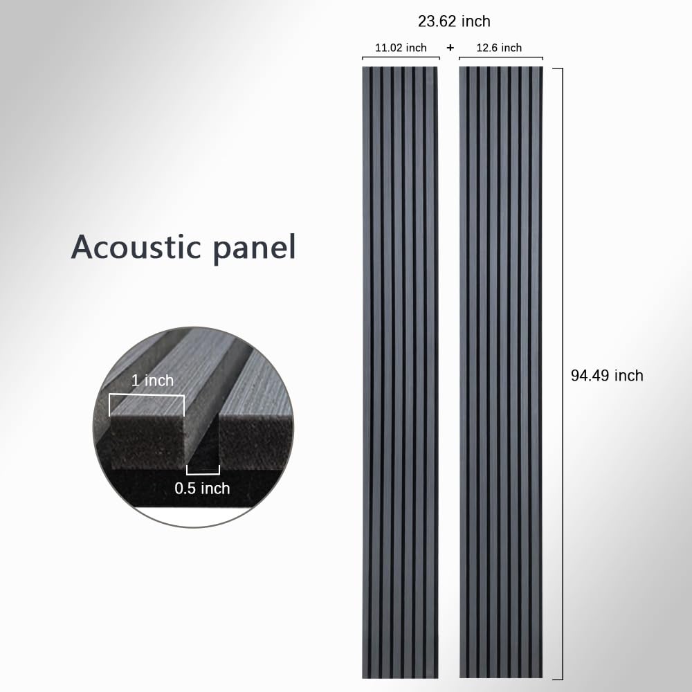 ARTSLAT 3D Fluted Sound Absorbing Acoustic Wood SLAT Wall Panels | Wall Panels for Interior Wall Decor | Luxury Wood Veneer Panel | 94.48 * 23.62in | 2PCS Coverage | Matte Black ARTSLAT