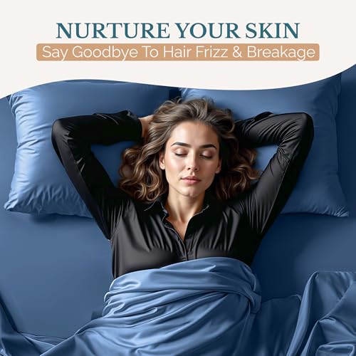 Casa Platino Satin Sheets Twin Size - Smooth Twin Sheets with 15 Inch Deep Pocket Fit, Makes for a Cool Nights Sleep, Great for Hot Sleepers, Helps with Hair Protection, Wrinkle-Resistant - Dark Blue Casa Platino
