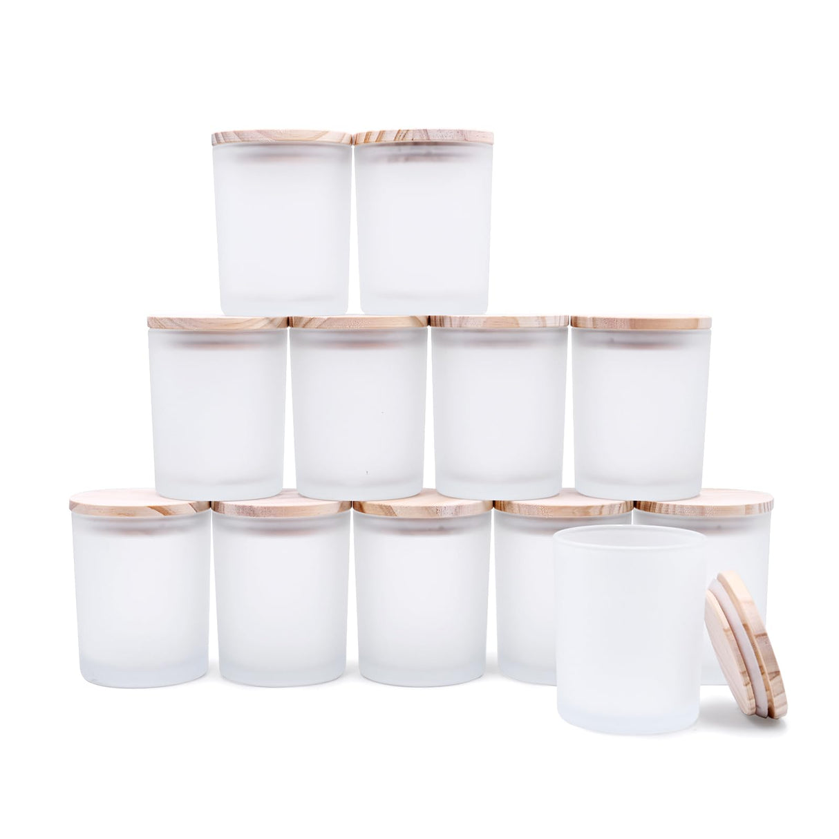 SHOWIN Thick Candle Jars for Making Candles 12 Pcs, 7 OZ Empty Jars with Wood Lids for Candle Making, Sample Container, Frosted White SHOWIN