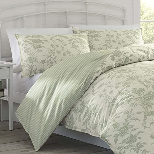 Laura Ashley Home - King Duvet Cover Set, Reversible Cotton Bedding with Matching Shams, Lightweight Home Decor for All Seasons (Natalie Sage, King) Laura Ashley