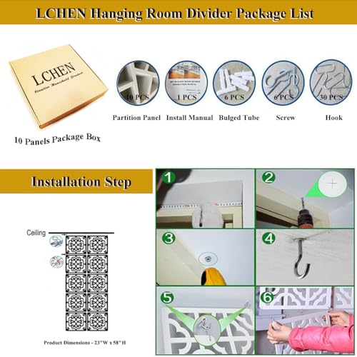 Lchen Hanging Room Divider Panel, 10 Pieces Wall Divider Room Partition Wood-Plastic Thick Panel Screen Home Office Decoration(XS-S-10Panels) Lchen