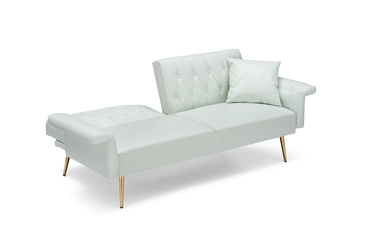 Ball & Cast 61.4"/67.71" Faux Leather Upholstered Sleeper Sofa Bed,Convertible Loveseat Couch w/Pillow&Adjustable Arm&Back,Button Tufted Modern Futon Daybed for Apartment Office,White Ball & Cast