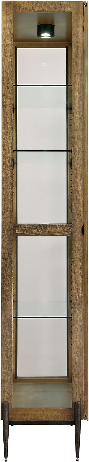 Howard Miller Ignarro Curio Cabinet II, Portable Storage Cabinets for Collectibles, Home Decor Or Office with Brown Finish, LED Light Glass Shelves & Illuminated Locking Slide Door - Iron Leg Howard Miller