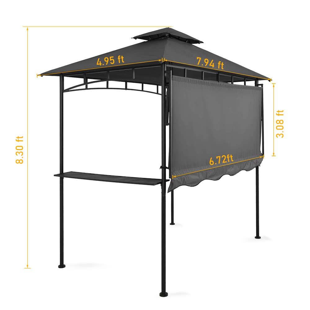 CHARMELEON Dark Grey Grill Gazebo, Double Tiered BBQ Gazebo, 5x8 Grill Canopy,Outdoor BBQ Canopy Tent with Stretchable Side Awning CHARMELEON