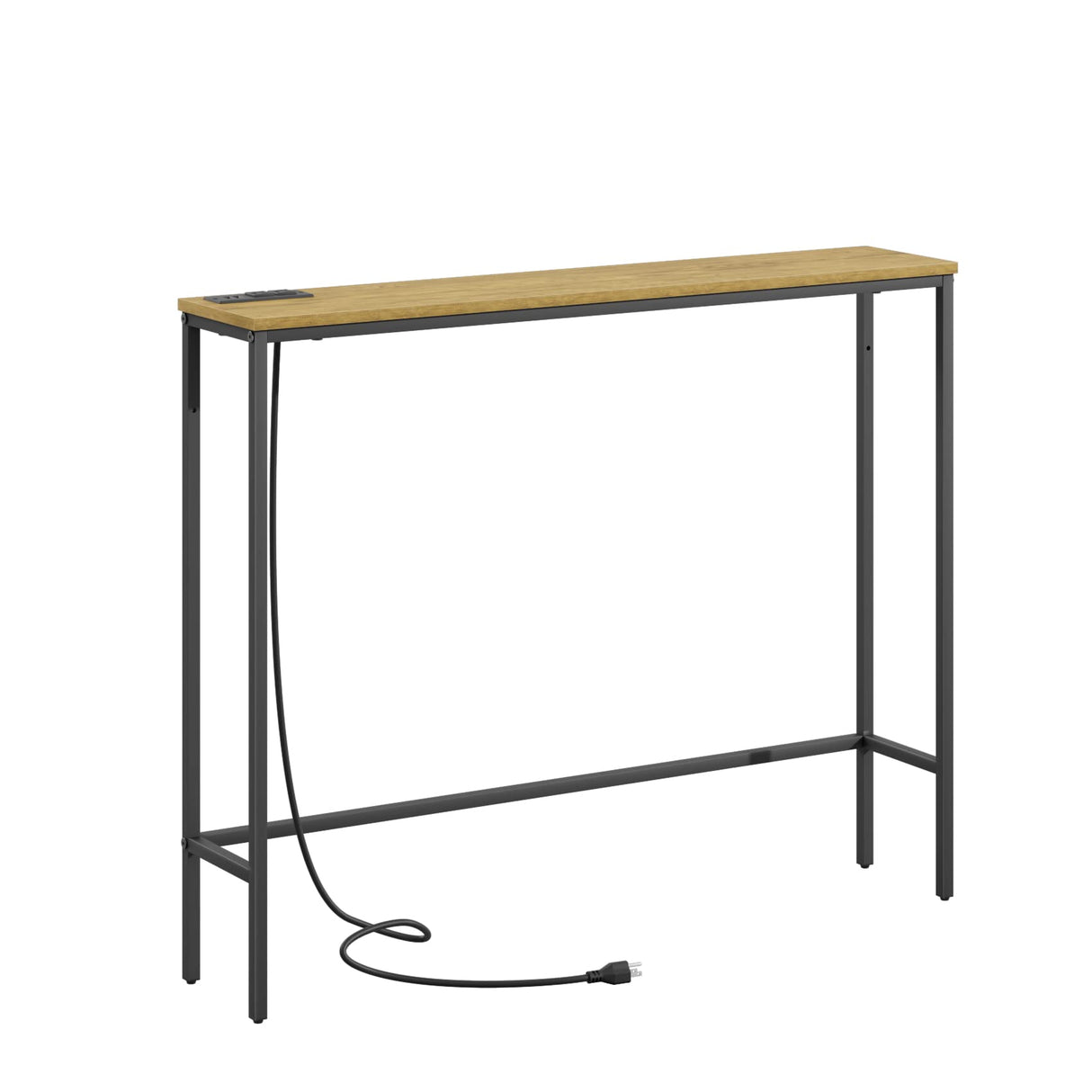 SONGXIN 39 Inch Console Table with Power Outlet,Modern Narrow Long Sofa Table Behind Couch,Skinny Entry Table with Black Metal Frame for Entryway,Living Room, Hallway,3D Oak SONGXIN