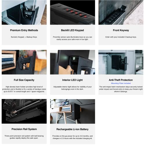 VAULTEK Essential Series Quick Access Handgun Safe with Auto Open Door and Rechargeable Lithium-ion Battery (SE20) (Slider Safe) VAULTEK