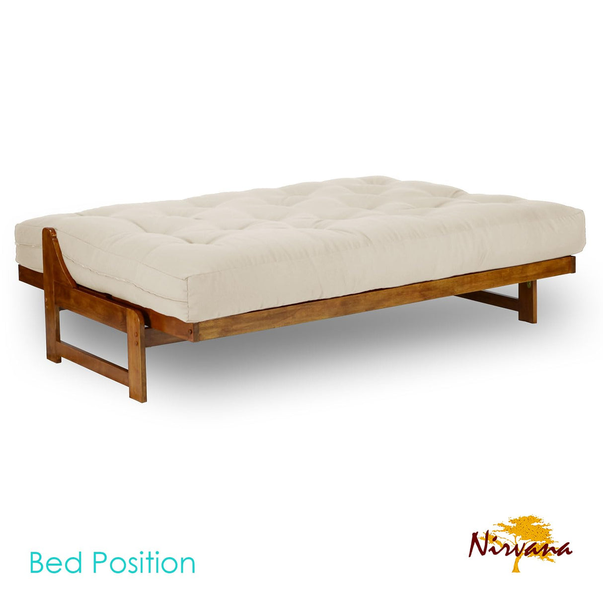 Arden Futon Set - Full Size, Frame, 8" Mattress, Twill Ivory Cover Nirvana Futons