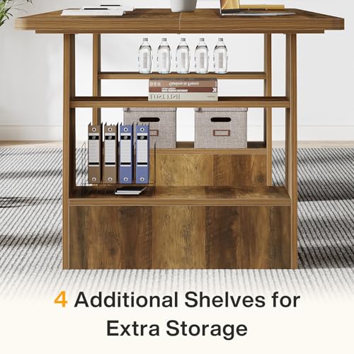 Tribesigns 63 inch Conference Table with 4 Shelves, Rectangular Meeting Table for Office, Large Sturdy Business Desk, Seminar Tables for 6-8 People (1, Brown) Tribesigns