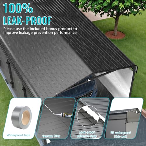 12x20 Metal Carport, Heavy Duty Car Carport Canopy, Galvanized Steel Roof Car Tent Garage, CarPorts with Removable Polyethylene Sidewalls Sannwsg