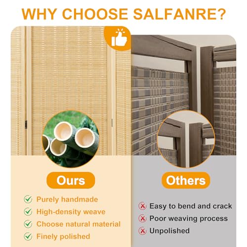 Salfanre Bamboo Room Divider 4 Panel, Folding Privacy Screens for Room Separation, 5.6 FT Freestanding Room Divider for Home, Bedroom and Office, Assembly-Free, Natural Salfanre