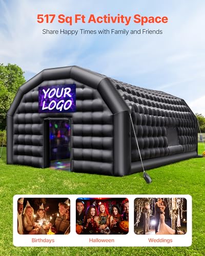 VEVOR Inflatable Nightclub, 26.2 x 19.7 x 13.1 ft Inflatable Party Tent with 1100W Blower & Sandbag, Ventilated Blow up Night Club with 2 Windows, Air Cube House for Event Birthday Wedding Party VEVOR