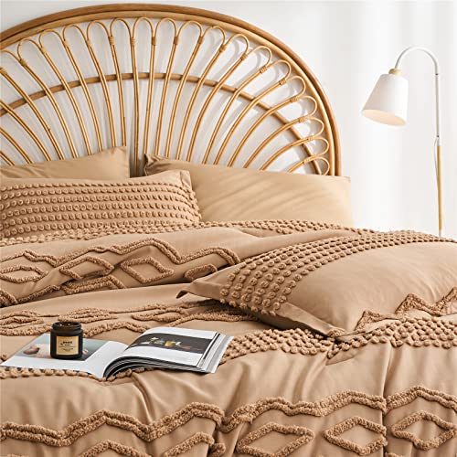 KAKIJUMN Khaki Tufted Comforter Set Queen Size 7 Piece Bed in a Bag, Shabby Chic Boho Comforter and Sheet Set, All Season Soft Microfiber Complete Bedding Set(Khaki,Queen) KAKIJUMN