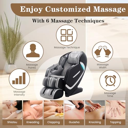 RESTREAL 4D Massage Chair Full Body, Zero Gravity SL-Track Shiatsu Electric Massage Chair Recliner, Airbag Massage, Deep Yoga Stretch with Heat Body Scan Bluetooth Foot Roller, Extendable Footrest RESTREAL