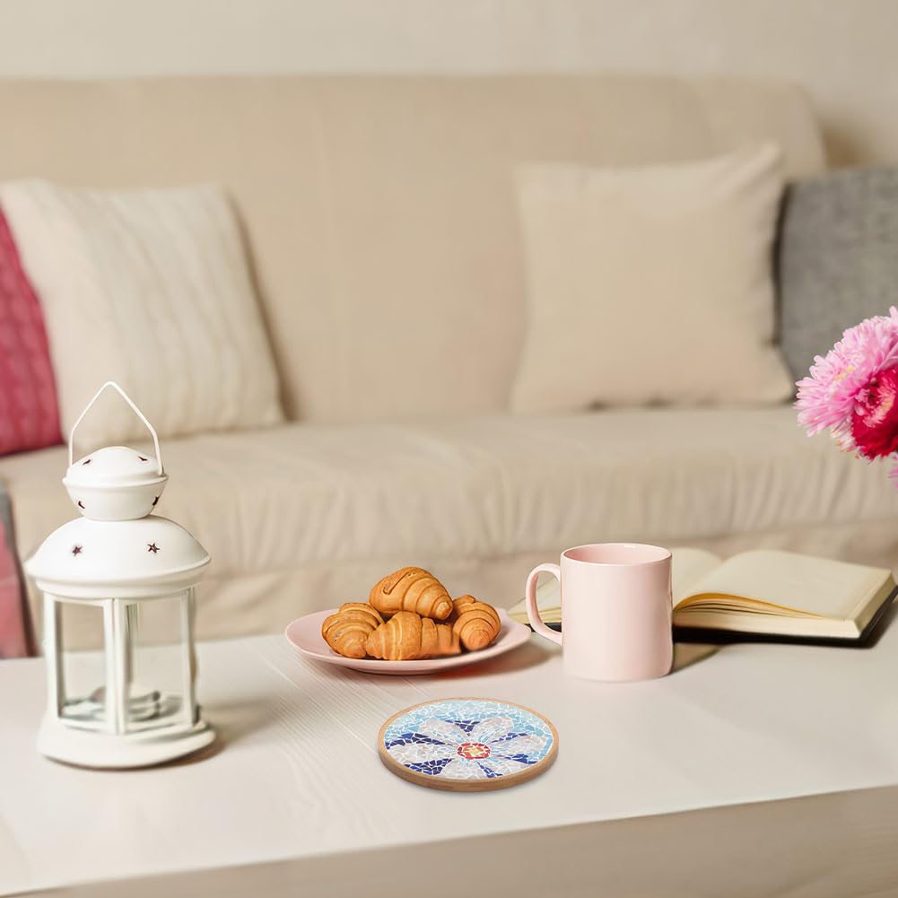 WEBEEDY DIY Mosaic Craft Kit - Flower Mosaic Bamboo Coasters for Adults, Blue Style Glass Tiles, 6.1 WEBEEDY