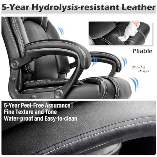 OUTFINE Office Chair Executive Office Chair Desk Chair Computer Chair with 5-Year hydrolysis-Resistant Leather Spring Cushion Ergonomic Support Tilting Function Upholstered in Bonded Leather Black OUTFINE