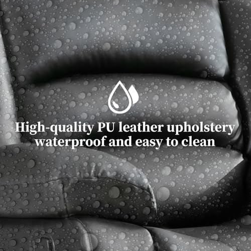 IOMOR Manual Recliner Chair with Overstuffed Arm and Extra-Padded Back, Breathable PU Leather Reclining Chair for Adults, Single Sofa for Living Room, Bedroom (Black)